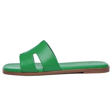 Rihero Women's Dressy Slides Sandals Comfortable Slip On Square Toe Flat Green Sandals Size 8.5 - Image 2