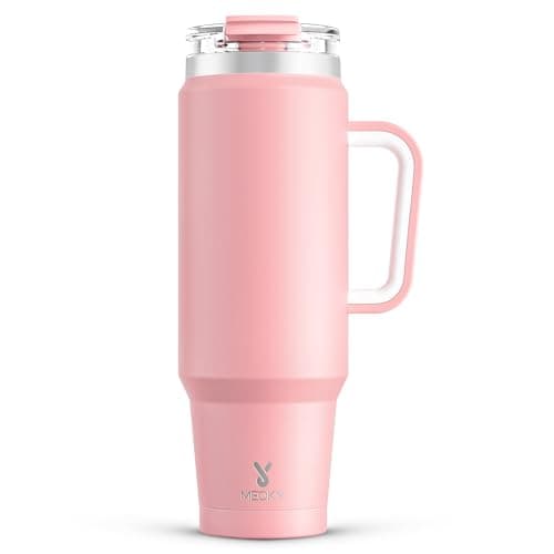 Meoky 40 oz Tumbler with Handle and Straw, Insulated Tumbler with Lid and Straw, Stainless Steel Travel Mug, Keeps Cold for 34 Hours, 100% Leak Proof, Fits in Car Cup Holder (Blush) - Image 1