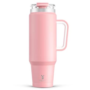 Meoky 40 oz Tumbler with Handle and Straw, Insulated Tumbler with Lid and Straw, Stainless Steel Travel Mug, Keeps Cold for 34 Hours, 100% Leak Proof, Fits in Car Cup Holder (Blush) - Image 1