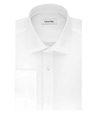 Calvin Klein Men's Non Iron Regular Fit Herringbone French Cuff Dress Shirt, White, 17" Neck 34"-35" Sleeve - Image 3