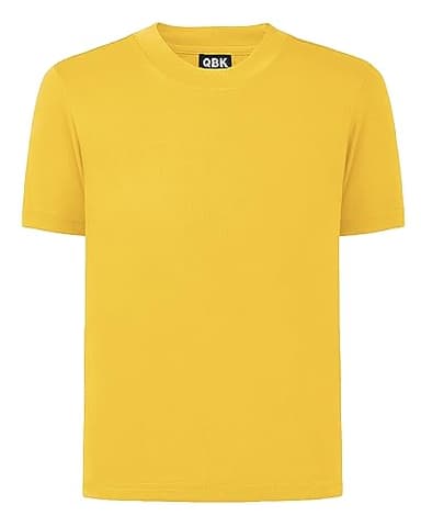 QBK 2T to Youth Neon Shirt Kids UPF 50+ Dry Fit Athletic Short Sleeve Rash Guard T Shirts for Boys Girls Sports Undershirt (Bright Yellow M) - Image 1