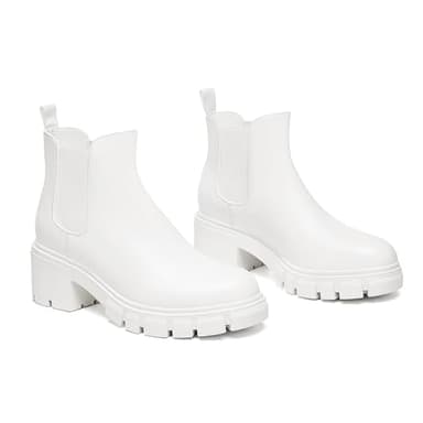 Athlefit Women's Chelsea Boots Fashion Lug Sole Chunky Heel Slip on Elastic Ankle Booties White Size 9 - Image 5