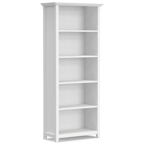 SIMPLIHOME Amherst Bookcase - 70 inch Tall 5-Shelf Solid Wood Bookshelf in White, Transitional Storage for Living Room, Study Room or Office with Adjustable Shelves and Tapered Legs - Image 1