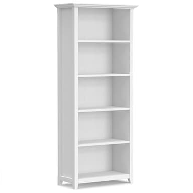SIMPLIHOME Amherst Bookcase - 70 inch Tall 5-Shelf Solid Wood Bookshelf in White, Transitional Storage for Living Room, Study Room or Office with Adjustable Shelves and Tapered Legs - Image 1