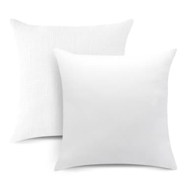 OTOSTAR Set of 2 Linen Throw Pillow Covers with Inserts Included Decorative Square Pillowcases with Inserts 20x20 Inch for Home Decor Sofa Bedroom Car 50 x 50 CM Pure White - Image 1