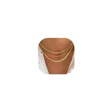 Dodder Gold Layered Necklaces for Women, 14K Gold Plated Dainty Chain Choker Stack, Herringbone Necklaces Set Jewelry for Women - Image 1