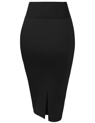 Hybrid & Company Women's Premium Nylon Ponte Stretch High Waist Pencil Suit Skirt Below Knee KSK45002 1073T Black L - Image 3