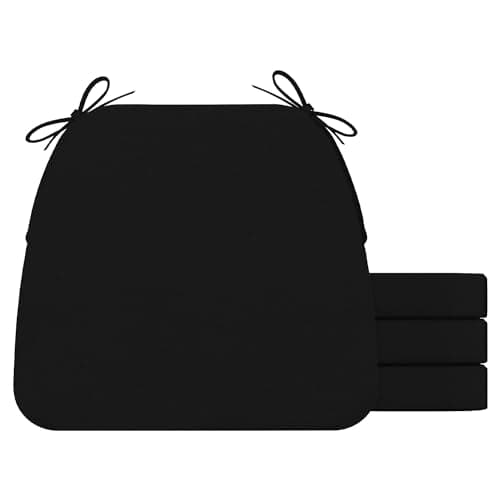 AAAAAcessories D-Shaped Chair Cushions, 2" Thick Dining Chair Pads with Ties and Removable, Machine-Washable Cover, 17" x 16", Set of 4, Black - Image 1
