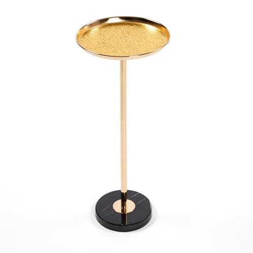 Alyncasa Gold Small End Table Pedestal Table for Decorative Display and Storage, Gold Accent Table Drink Table, Natural Marble Side Table Martini Tables (Big+Gold)