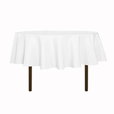 sancua 60 Inch Round Tablecloth (Fits 20-48 Inch Tables), Water Resistant Spill Proof Washable Polyester Table Cloth Decorative Fabric Table Cover for Dining, Buffet Parties and Camping, White - Image 1