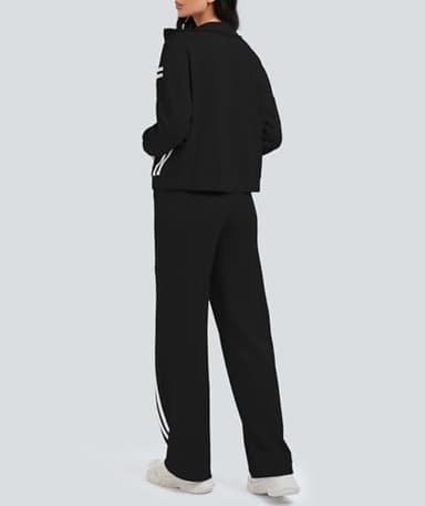 Casly Lamiit Womens Two Piece Lounge Sets Fall Track Outfits Sweatsuit Stripes Sweatshirt Jogger Pants 2025 Fashion Travel Airport Activewear Black L - Image 5