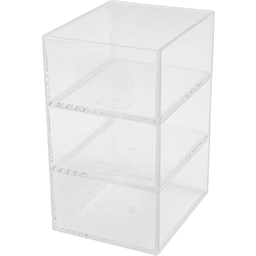 Martha Stewart Brody Desktop Storage Organizer, Stack and Slide Plastic Organizer Tray, Organizer for Office, Kitchen, or Vanity, 3" x 3.75", Clear - Image 1