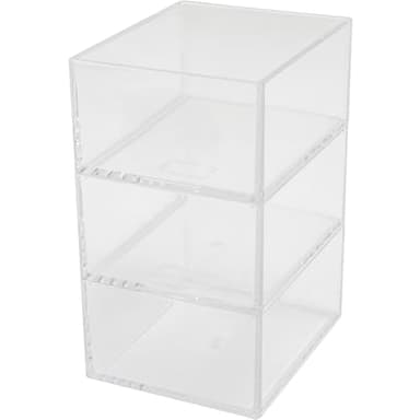 Martha Stewart Brody Desktop Storage Organizer, Stack and Slide Plastic Organizer Tray, Organizer for Office, Kitchen, or Vanity, 3" x 3.75", Clear - Image 1