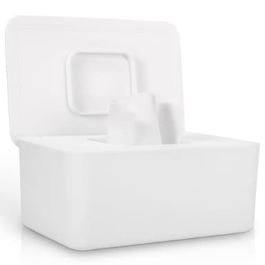LEQXGO Baby Wipes Dispenser, Wipes Dispenser Baby Wipes Case, Baby Wipe Holder for Fresh Wipes, Non-Slip Wipes Case, Wipe Container with Sealing Design Lid (White) - Image 1