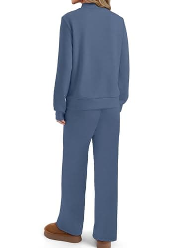 SAMPEEL Womens Fall Fashion 2025 Workout Sets for Women Lounge Sets Two Piece Outfits Casual 2 Piece Sweatsuits Sweatpants Winter Clothing Mock Neck Sweat Set Loungewear Matching Sets Dusty Blue M - Image 5