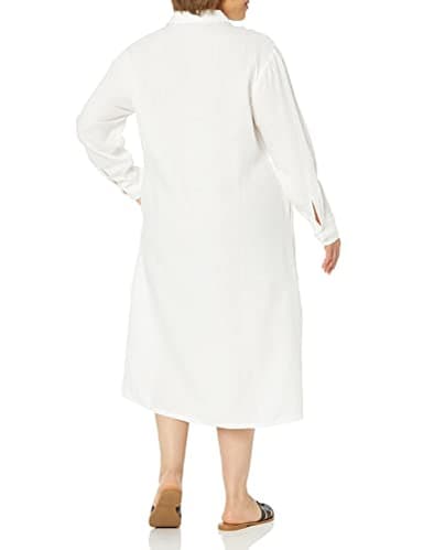 The Drop Women's Fiona Relaxed Linen Midi Shirt Dress, White, M - Image 5