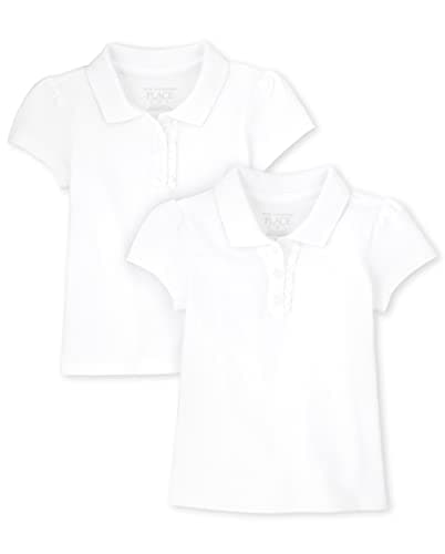 The Children's Place Baby Girls and Toddler Girls Short Sleeve Ruffle Pique Polo, White, 5T - Image 1