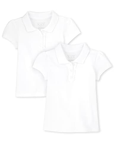 The Children's Place Baby Girls and Toddler Girls Short Sleeve Ruffle Pique Polo, White, 5T - Image 1