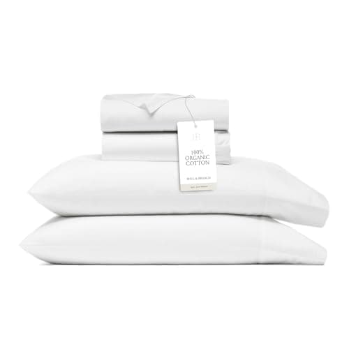 BOLL & BRANCH Signature Hemmed Sheet Set - Twin, White - Luxury 100% Organic Cotton - Includes 1 Flat, 1 Fitted, 2 Pillowcases - Buttery Soft - Image 1