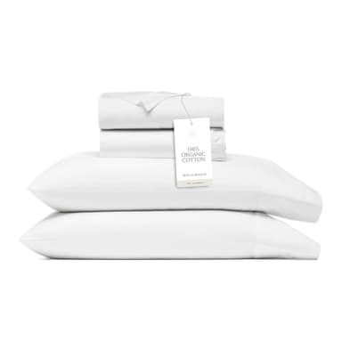 BOLL & BRANCH Signature Hemmed Sheet Set - Twin, White - Luxury 100% Organic Cotton - Includes 1 Flat, 1 Fitted, 2 Pillowcases - Buttery Soft - Image 1