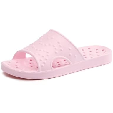 shevalues Shower Shoes for Women Men with Arch Support Quick Drying Pool Slides Lightweight Beach Sandals with Drain Holes, Pink 8-9 Women / 6.5-7.5 Men - Image 1