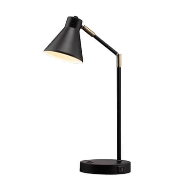 O'Bright Astrum - LED Desk Lamp with Dual USB Charging Ports, 100% Metal, 270 Degree Swivel Arms, Soft White Light (3000K), Bedside & Home Office Table Lamp, ETL Listed, Black - Image 1