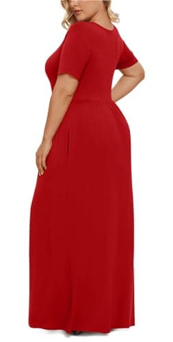 LONGYUAN Casual Plus Maxi Dress for Ladies 2025 Summer Short Sleeve Women's Plus Size Long Dresses Red, XL - Image 3