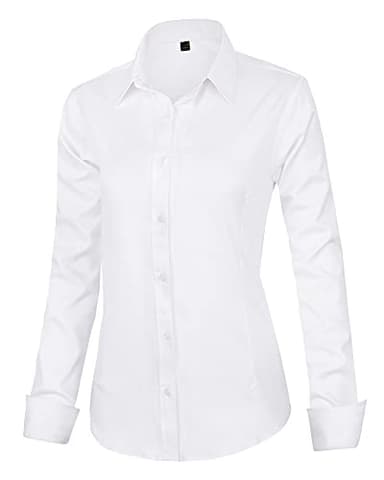 J.VER Womens Dress Shirts Long Sleeve Button Down Shirt Wrinkle-Free Business Casual Blouse Office Work Tops White Large - Image 3