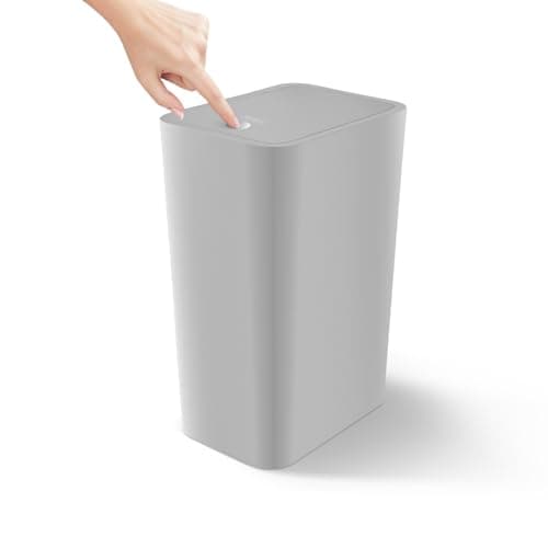 Cesun Bathroom Trash Can with Lid, 4.0 Gallon / 15 Liter Small Garbage Can with Press Top Lid, Plastic Wastebasket with Pop-up Lids for Toilet, Office, Bedroom, Living Room, Grey - Image 1