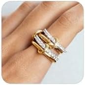 TLY Stackable Gold Rings for Women 18K Gold Plated Interlocking Ring Stack Set Gold Silver Mixed Metal Statement Rings Waterproof Dainty Cubic Zirconia CZ Fashion Connected Band Thumb Ring Size 4-11 Christmas Gifts Stocking Stuffers - Image 3