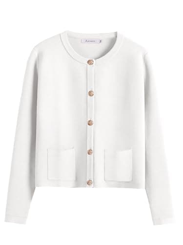 ANRABESS Women Striped Cardigan Sweaters Button Down Cropped Knit Lady Jackets Coat 2025 Fall Outfits Trendy Clothes White Small - Image 1