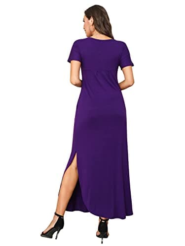Arolina Women's Summer Maxi Dress Short Sleeve V Neck Casual Loose Long Beach Split Dresses with Pockets Purple - Image 4