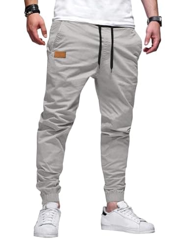 JMIERR Mens Casual Joggers Pants - Cotton Drawstring Chino Cargo Pants Twill Track Jogging Sweatpants Travel Essentials with Pockets, L, Gray - Image 1