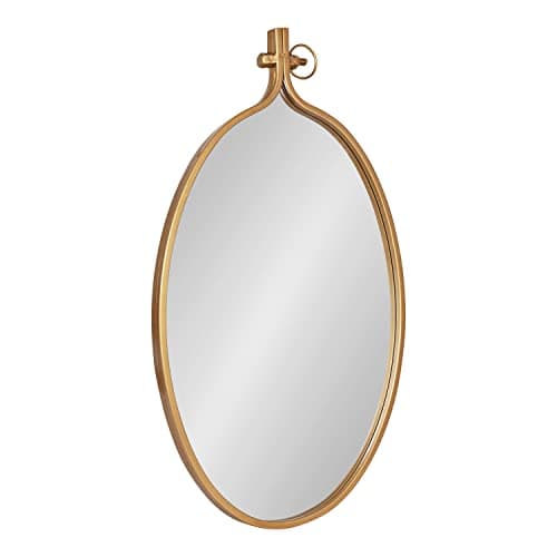 Kate and Laurel Yitro Oval Metal Framed Wall Mirror; 20 x 34; Gold; Glamorous Industrial Accent Mirror for Wall - Image 1