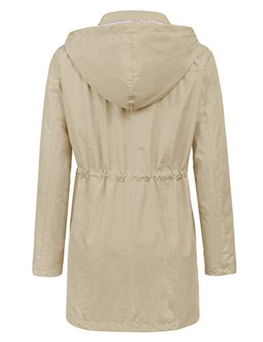 LOMON Raincoat Women Waterproof Long Hooded Trench Coats Lined Windbreaker Travel Jacket Khaki S - Image 3