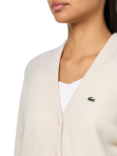 Lacoste Women's V-Neck Cashmere Pullover Sweater, Cream, 32 - Image 5