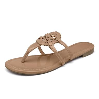 katliu Women's Flat Sandals Flip Flop Sandals Comfortable Dressy Thong Sandals Almond 10 - Image 1