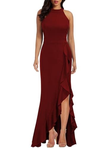 WOOSEA Women's High Neck Split Bodycon Mermaid Evening Cocktail Long Dress - Image 1