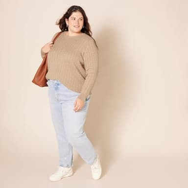 Amazon Essentials Women's Lightweight Long-Sleeve Cable Crewneck Sweater (Available in Plus Size), Camel Heather, XX-Large - Image 8
