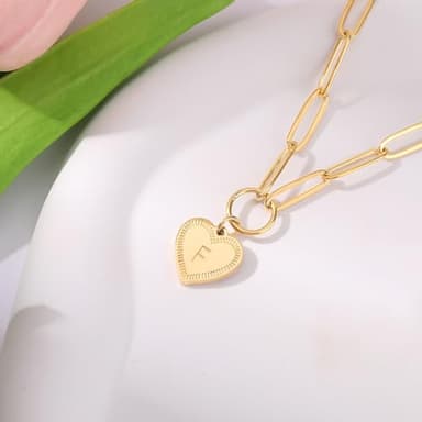 PopTopping Gold Heart Pendant Choker Necklace Heart Initial Pendant Necklaces For Women Alphabet Pendant Necklace - Image 5