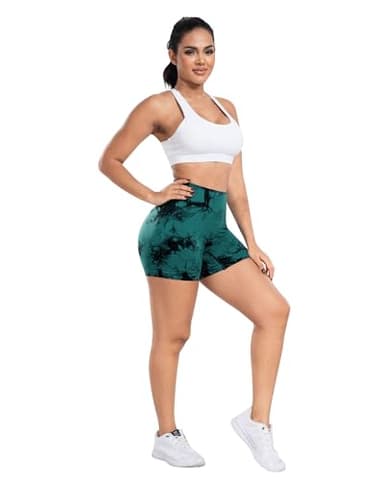 CHRLEISURE Women's 4 Packs Workout Gym Shorts, High Waisted Butt Lifting Scrunch Butt Seamless Booty Shorts(Black,Tie Dyed Cassis/Khaki/MGreen, 2XL) - Image 4