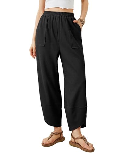 Xiaoxuemeng Womens Baggy Wide Leg Pants Casual Elastic Waisted Palazzo Harem Pants with Pockets(Black-XXL) - Image 1