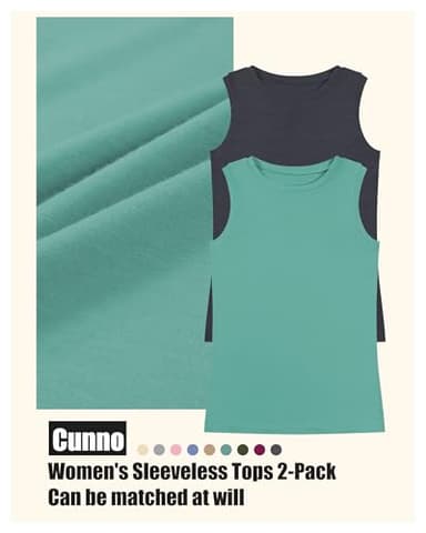 Cunno 2 Pack Women's Sleeveless Tank Tops, Casual Loose Fit T Shirts Solid Color Tunic Crew Neck Summer Shirts Tee(Dark Grey, Green, Large) - Image 5