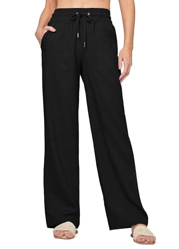 Willit Women Linen Pants Wide Leg Casual Palazzo Pants Cotton Linen Lounge Beach Summer Pants with Pockets 33" Black S - Image 1