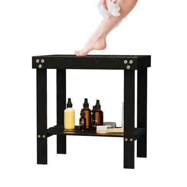 Glavbiku Bamboo Shower Bench, Shower Stool for Shaving Legs with Non-Slip Feet Storage Shelf Safe and Stable, Kids Adults Sauna Chair for Spa, Bathroom, Bedside, Living Room, Outdoor Side Table - Image 8