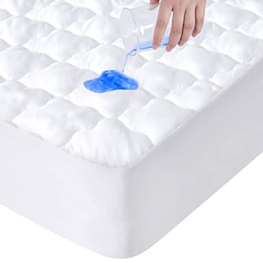 Full Size Mattress Protector Pad Waterproof Quilted, Breathable & Cooling Full Mattresses Pad Cover Fitted for Double Bed with Deep Pocket Up to 14", (White) - Image 1