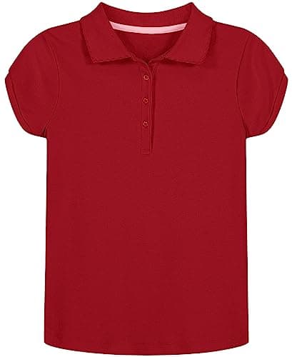 Nautica Girls' School Uniform Short Sleeve Polo Shirt, Button Closure, Soft Pique Fabric, Red, 4T - Image 1