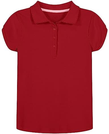 Nautica Girls' School Uniform Short Sleeve Polo Shirt, Button Closure, Soft Pique Fabric, Red, 4T - Image 1