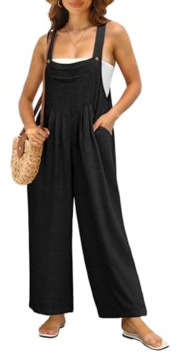 IWOLLENCE Women's Summer Jumpsuits Boho Wide Leg Overalls Casual Loose Rompers with Pockets 2024 Black Small - Image 1