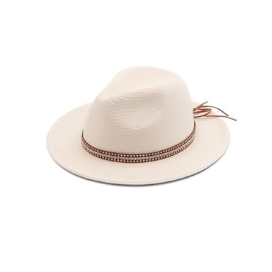 Pineapple&Star Sun Straw Fedora Beach Hat Fine Braid UPF50+ for Unisex (Small, Off-White Nirva) - Image 1